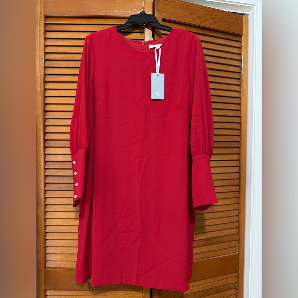 Preston & York Cicely NWT, Size 14 Cherry Red Long Sleeve Dress